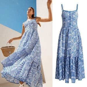 Charo Ruiz Irene Embroidered Corset Maxi Dress Indigo Blue Large EUC